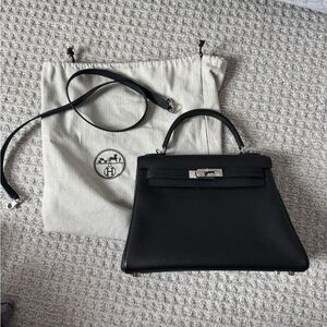 Inspired Kelly Black Leather Handbag